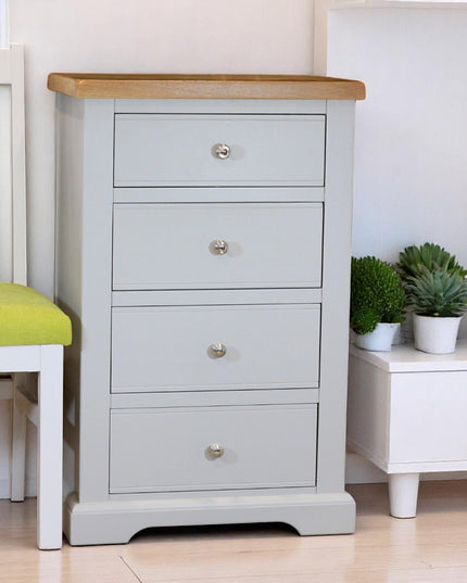 Cashmere Grey 4 Drawer Chest of Drawers with Oak Top