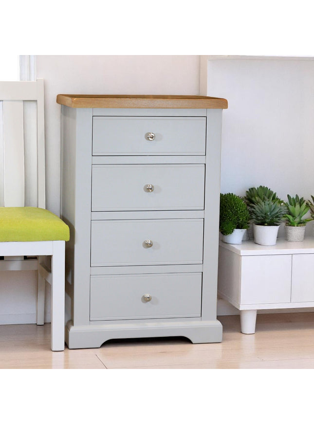 Cashmere Grey 4 Drawer Chest of Drawers with Oak Top