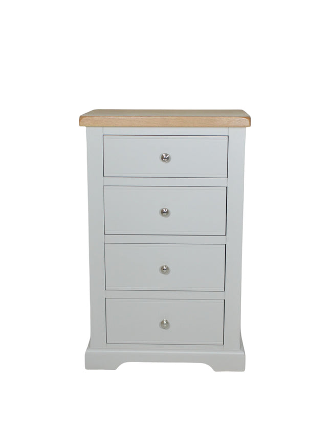 Cashmere Grey 4 Drawer Chest of Drawers with Oak Top
