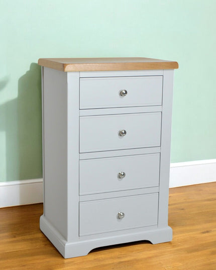Cashmere Grey 4 Drawer Chest of Drawers with Oak Top