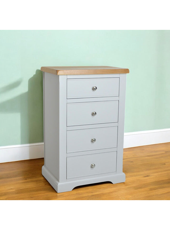 Cashmere Grey 4 Drawer Chest of Drawers with Oak Top