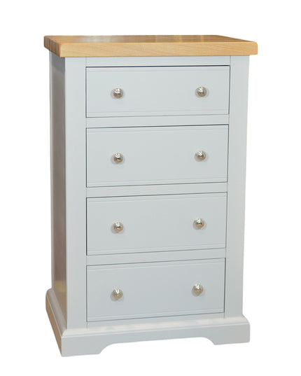 Cashmere Grey 4 Drawer Chest of Drawers with Oak Top
