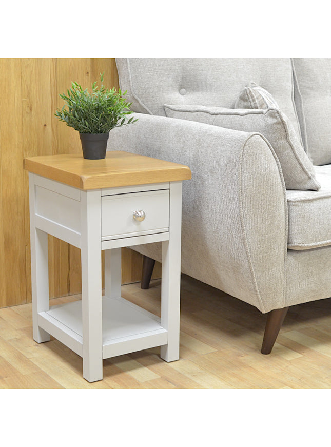 GROFurniture Solid Wood Cashmere Grey 1 Drawer Side Table