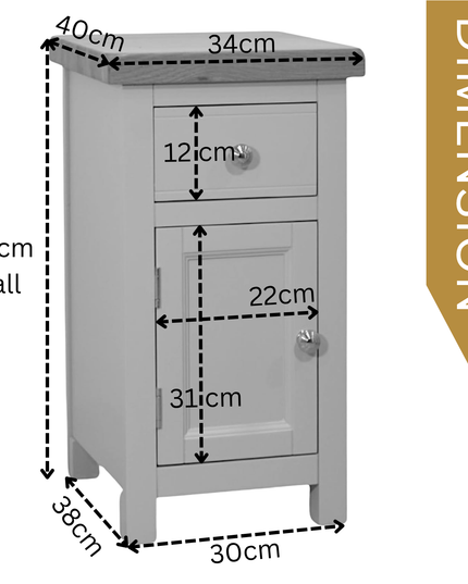 Cashmere Grey 1 Drawer Slim Bedside Table -Left Door