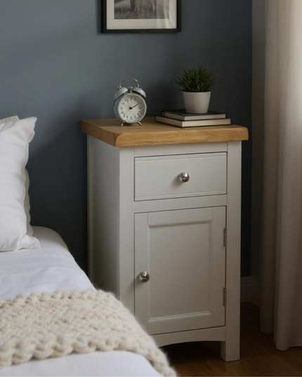 Cashmere Grey 1 Drawer Slim Bedside Table -Left Door