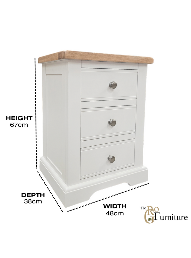 Snow White 3 Drawer Large Bedside Table