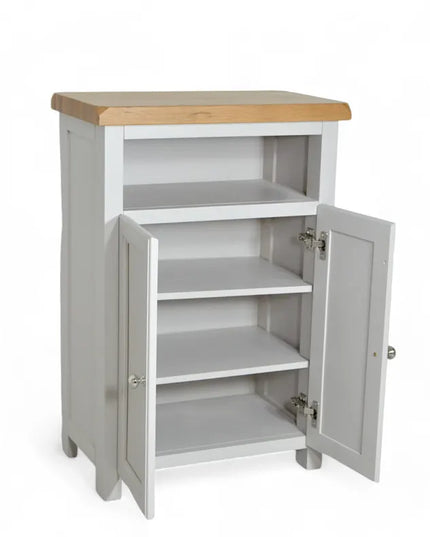 GROFurniture Oak Painted Grey Cabinet, Hallway Shoe Storage Rack, Corner Cabinet Shoe Storage, Kitchen Utility Cupboard, Storage Cupboard