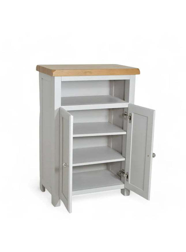 GROFurniture Oak Painted Grey Cabinet, Hallway Shoe Storage Rack, Corner Cabinet Shoe Storage, Kitchen Utility Cupboard, Storage Cupboard
