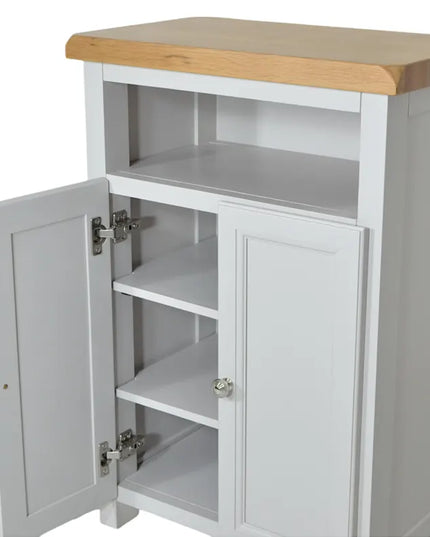 GROFurniture Oak Painted Grey Cabinet, Hallway Shoe Storage Rack, Corner Cabinet Shoe Storage, Kitchen Utility Cupboard, Storage Cupboard