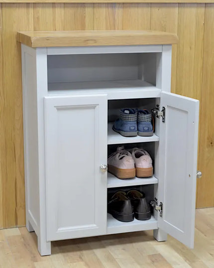 GROFurniture Oak Painted Grey Cabinet, Hallway Shoe Storage Rack, Corner Cabinet Shoe Storage, Kitchen Utility Cupboard, Storage Cupboard