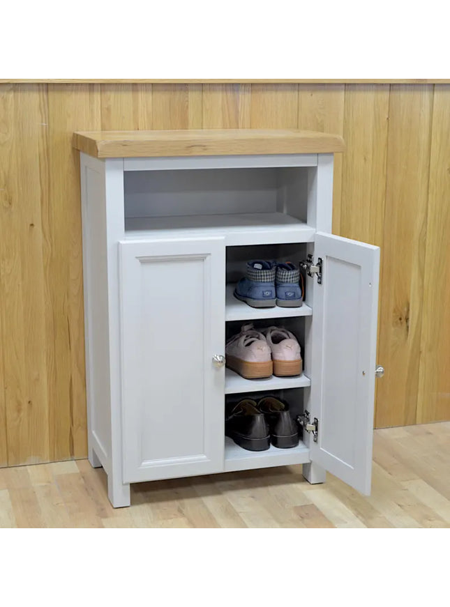 GROFurniture Oak Painted Grey Cabinet, Hallway Shoe Storage Rack, Corner Cabinet Shoe Storage, Kitchen Utility Cupboard, Storage Cupboard