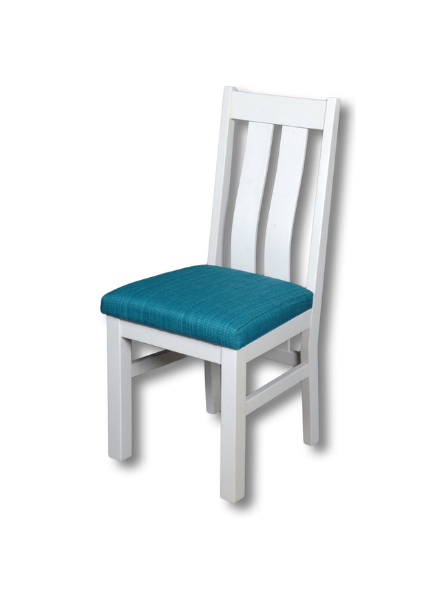 Elizabeth Twin Slat White Painted Chair With Teal Padding