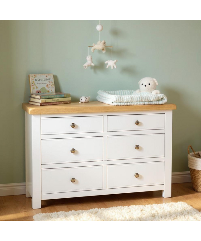Snow White 6 Drawer Window Height Chest of Drawers, Fully Assembled