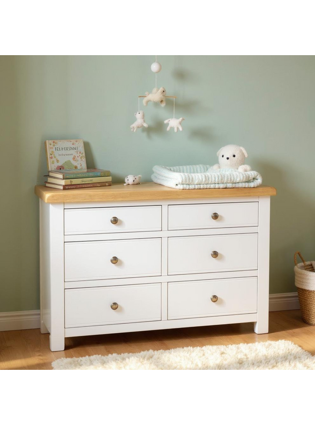 Snow White 6 Drawer Window Height Chest of Drawers, Fully Assembled