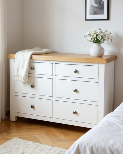 Snow White 6 Drawer Window Height Chest of Drawers, Fully Assembled