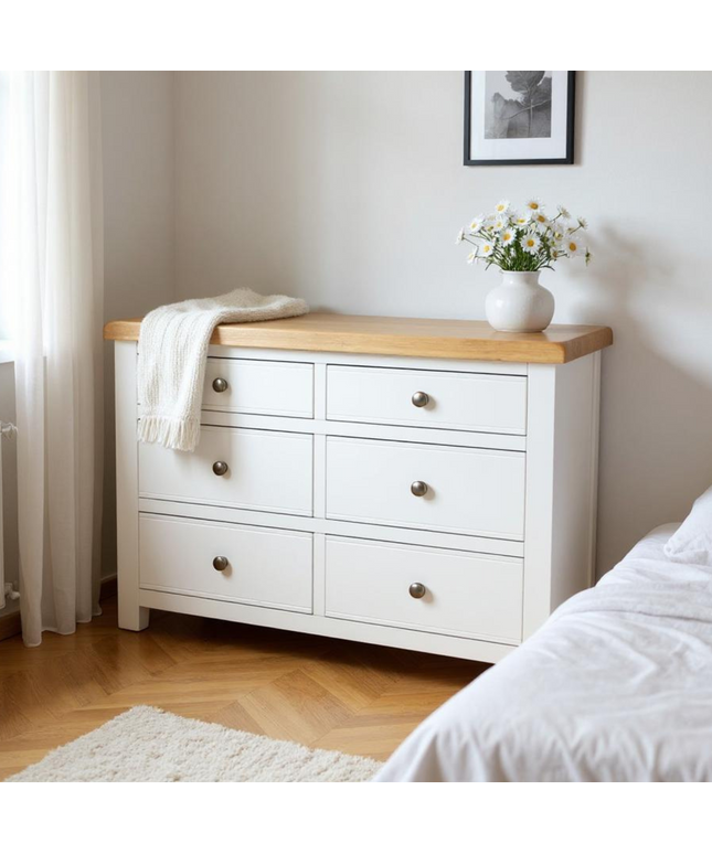 Snow White 6 Drawer Window Height Chest of Drawers, Fully Assembled