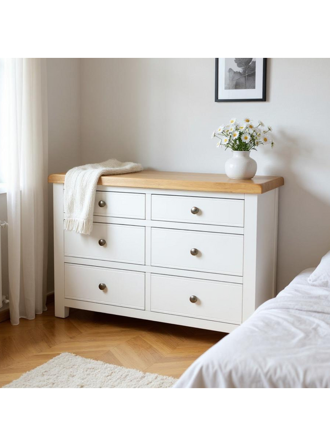 Snow White 6 Drawer Window Height Chest of Drawers, Fully Assembled