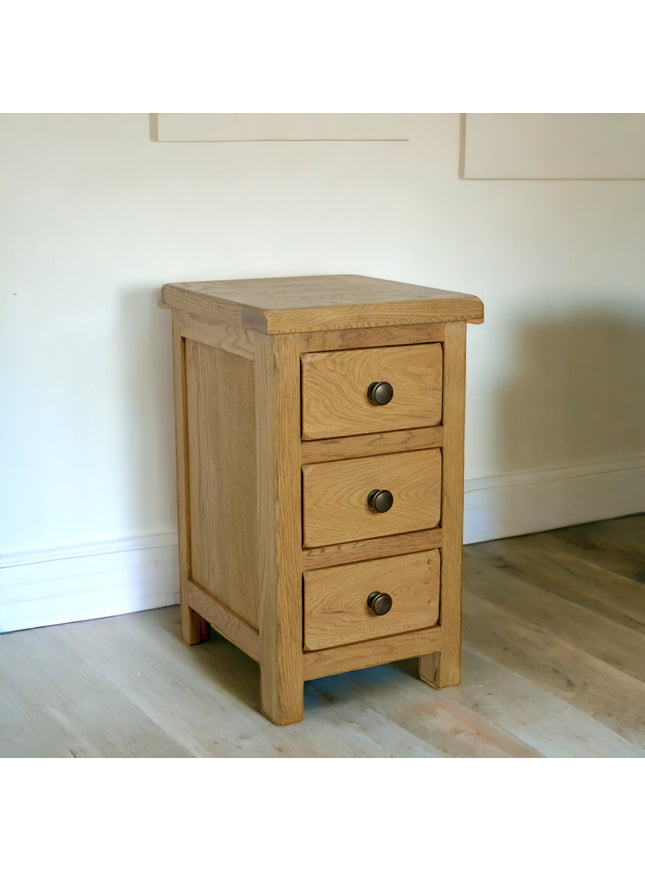 Manhattan Rustic Oak 3 Drawer Slim Bedside Table