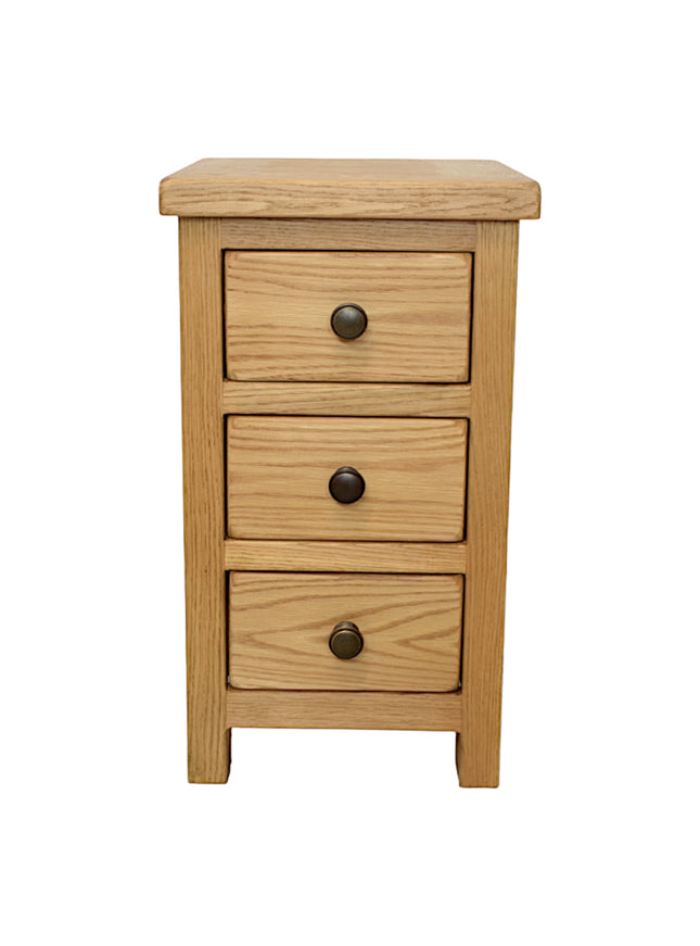 Manhattan Rustic Oak 3 Drawer Slim Bedside Table