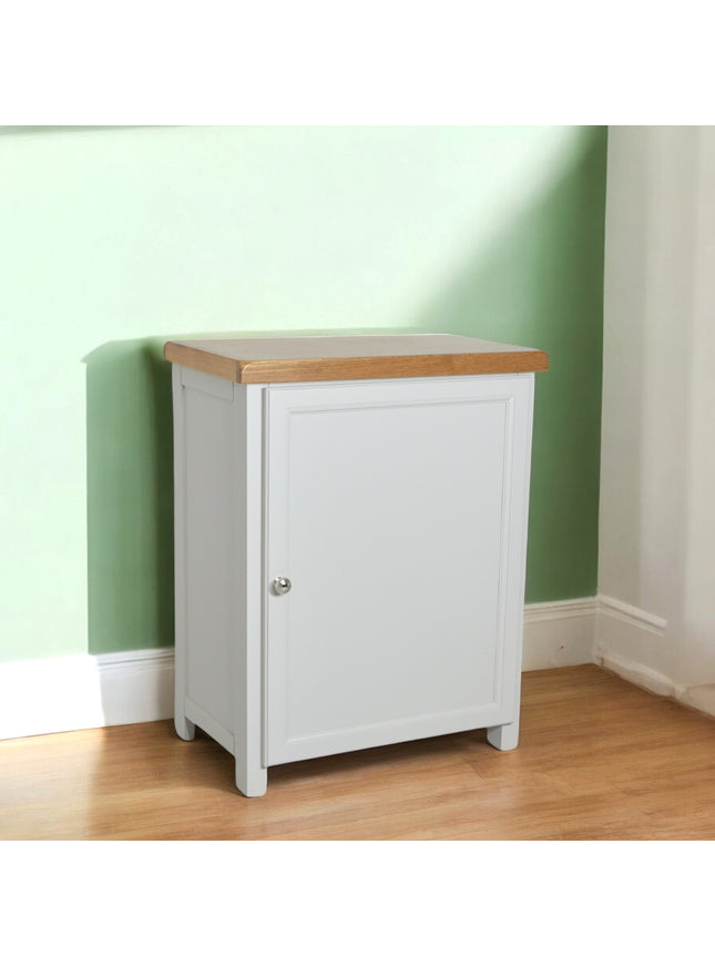 GROFurniture Oak Painted Grey Cabinet, Hallway Shoe Storage Rack, Corner Cabinet Shoe Storage, Kitchen Utility Cupboard, Storage Cupboard