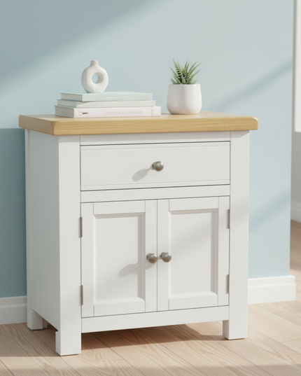 GROFurniture Small Cabinet with Drawer, Painted Storage Cabinet with Oak Top