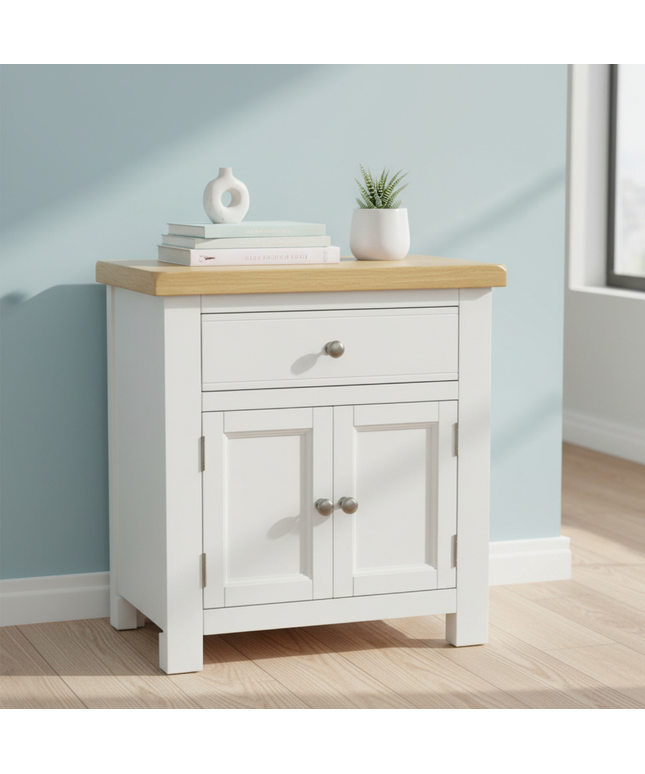 GROFurniture Small Cabinet with Drawer, Painted Storage Cabinet with Oak Top