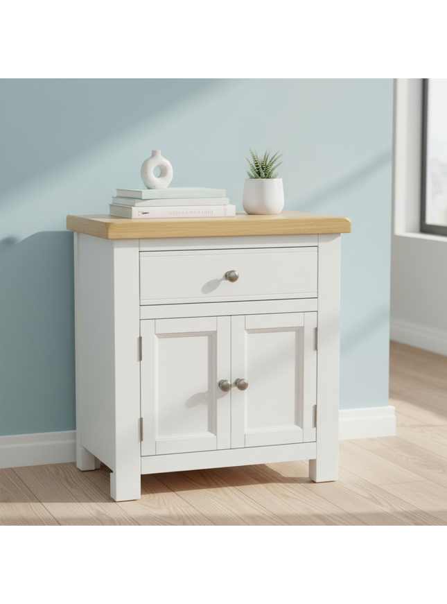 GROFurniture Small Cabinet with Drawer, Painted Storage Cabinet with Oak Top