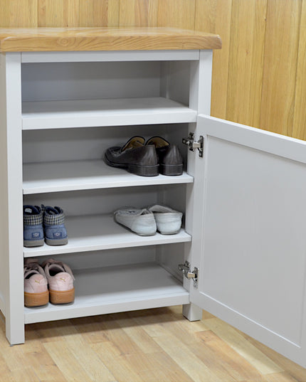 GROFurniture Oak Painted Grey Cabinet, Hallway Shoe Storage Rack, Corner Cabinet Shoe Storage, Kitchen Utility Cupboard, Storage Cupboard