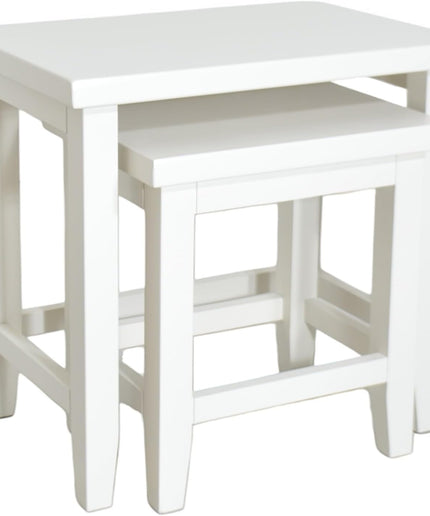 White Painted Nest of 2 Coffee Tables, Stackable Table Decor, for Living Room, Solid Wooden Nesting Tables, Lamp Table, Sofa Table, Ready Assembled