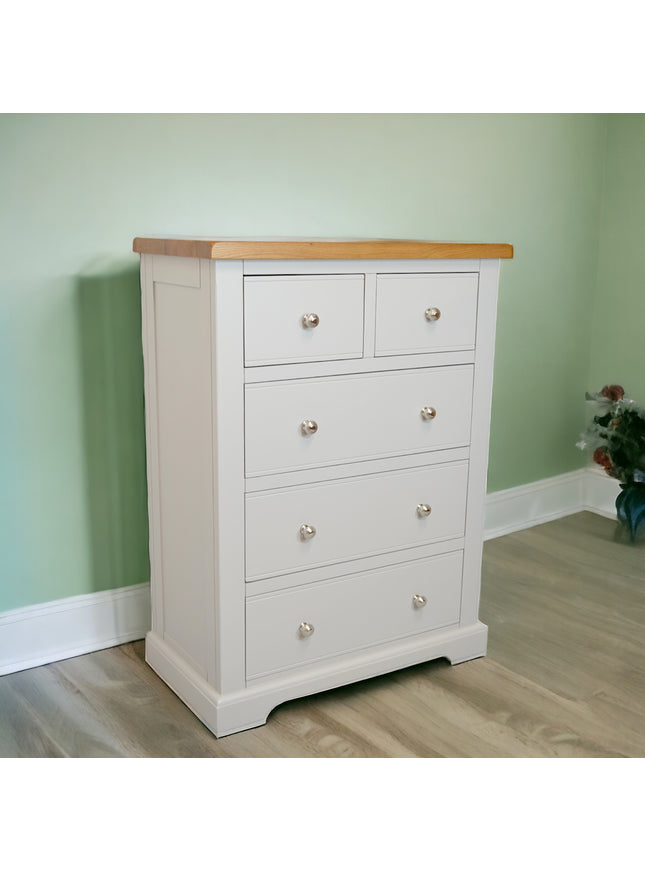 Cashmere Grey  Medium 2 over 3 Chest of Drawers, Fully Assembled Chest of Drawers, Painted Grey Chest of Drawers