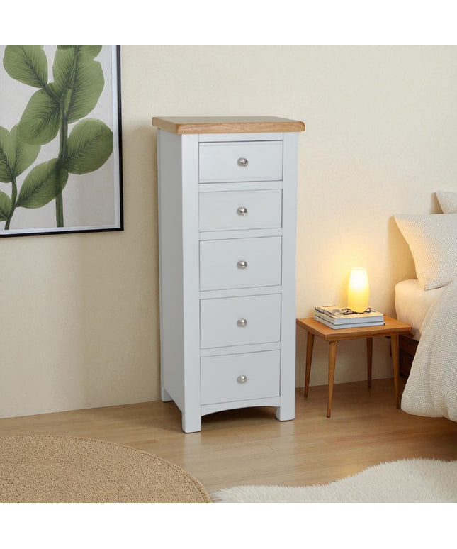 Cashmere Grey Slim Chest – 5 Drawer Tallboy