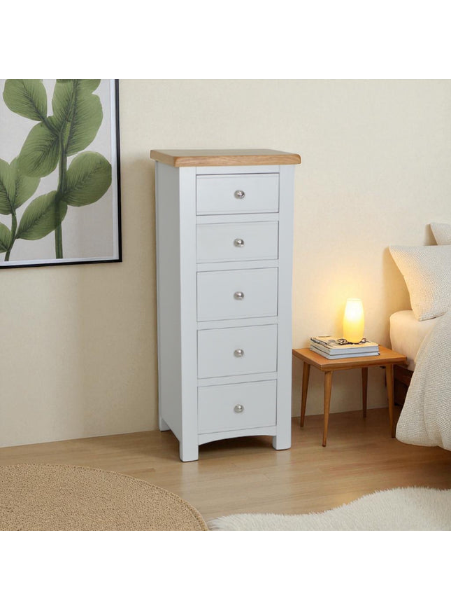 Cashmere Grey Slim Chest – 5 Drawer Tallboy