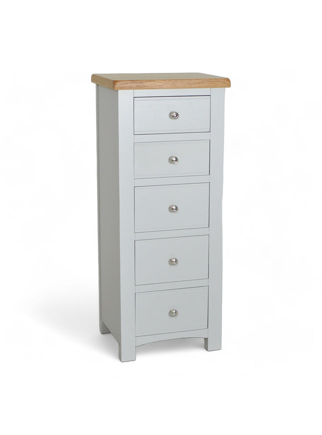 Cashmere Grey Slim Chest – 5 Drawer Tallboy