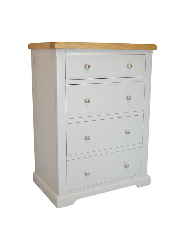 Cashmere Grey  Chest of Drawers, 50cm Deep Chest, XL DEEP Chest of Drawers, Painted Grey Chest of Drawer for Bedroom, 4 Drawer Deep Chest, Bedroom Storage Chest with Oak Top