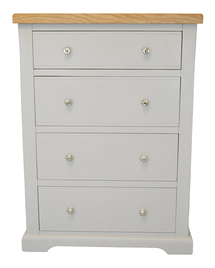 Cashmere Grey  Chest of Drawers, 50cm Deep Chest, XL DEEP Chest of Drawers, Painted Grey Chest of Drawer for Bedroom, 4 Drawer Deep Chest, Bedroom Storage Chest with Oak Top