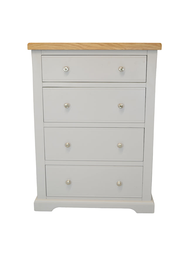 Cashmere Grey  Chest of Drawers, 50cm Deep Chest, XL DEEP Chest of Drawers, Painted Grey Chest of Drawer for Bedroom, 4 Drawer Deep Chest, Bedroom Storage Chest with Oak Top