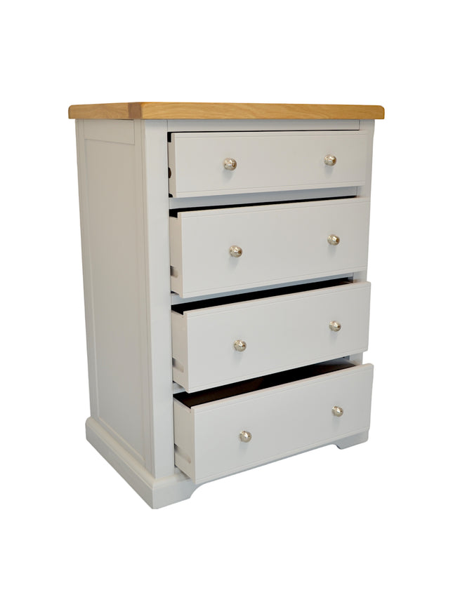 Cashmere Grey  Chest of Drawers, 50cm Deep Chest, XL DEEP Chest of Drawers, Painted Grey Chest of Drawer for Bedroom, 4 Drawer Deep Chest, Bedroom Storage Chest with Oak Top