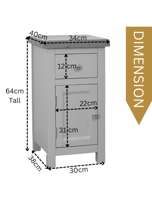 Cashmere Grey 1 Drawer Slim Bedside Table -Left Door
