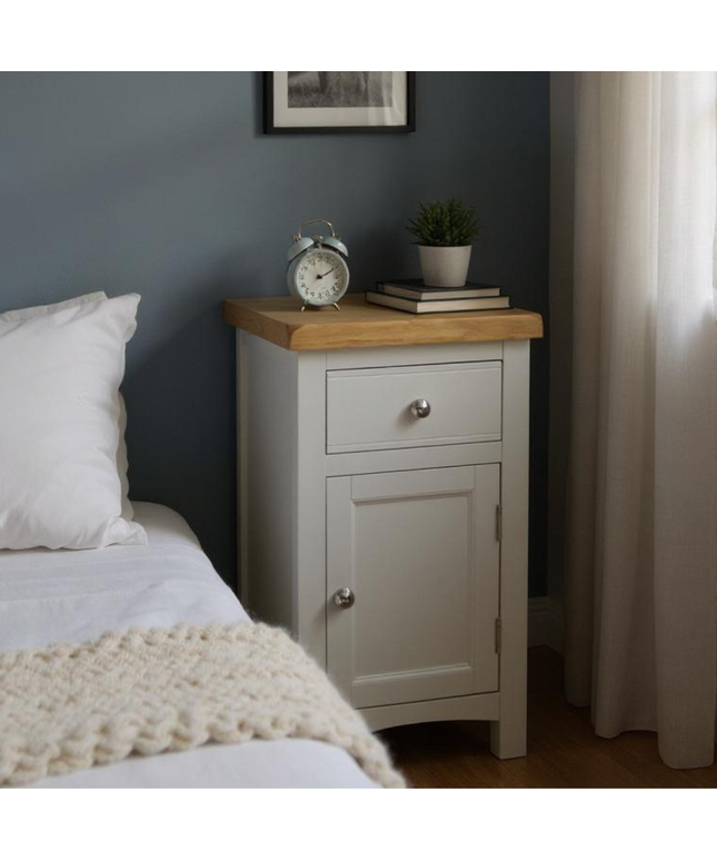 Cashmere Grey 1 Drawer Slim Bedside Table -Left Door