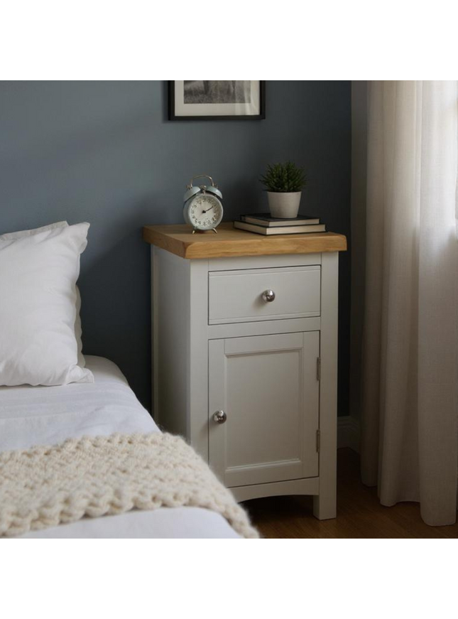 Cashmere Grey 1 Drawer Slim Bedside Table -Left Door