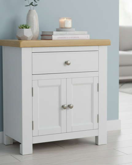 GROFurniture Small Cabinet with Drawer, Painted Storage Cabinet with Oak Top
