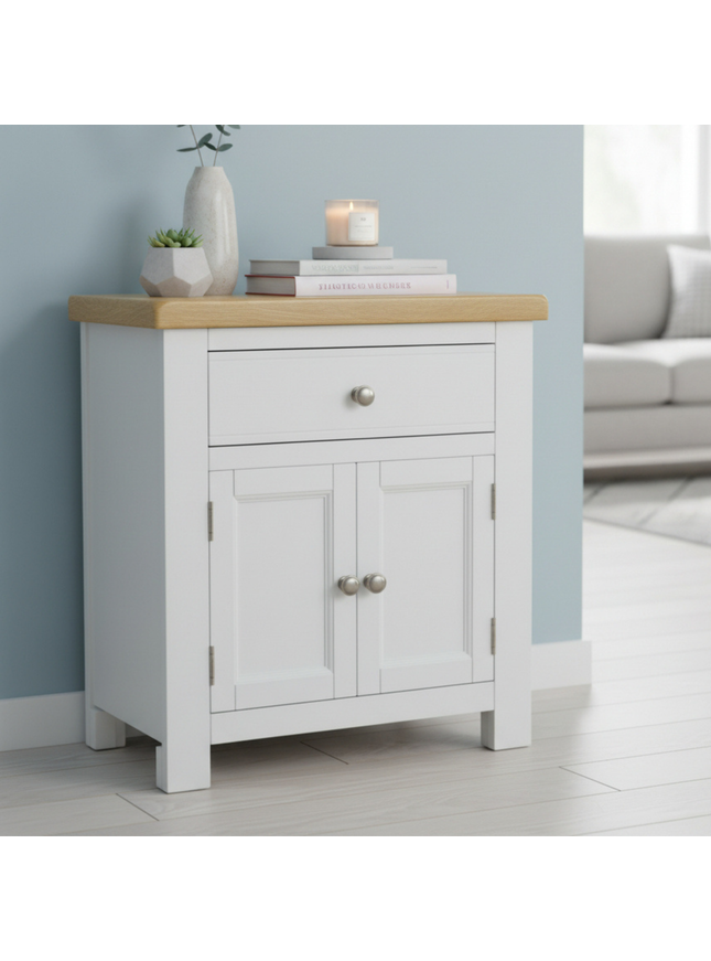 GROFurniture Small Cabinet with Drawer, Painted Storage Cabinet with Oak Top