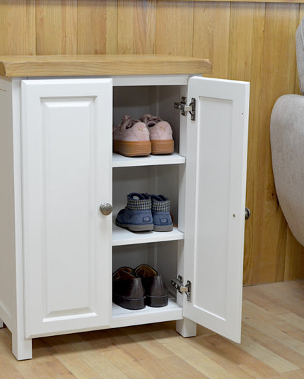 GROFurniture Oak Painted Rio White Cabinet, Hallway Shoe Storage Rack, Corner Cabinet Shoe Storage, Kitchen Utility Cupboard, Storage Cupboard