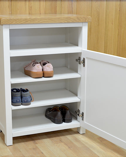 GROFurniture Oak Painted Rio White Cabinet, Hallway Shoe Storage Rack, Corner Cabinet Shoe Storage, Kitchen Utility Cupboard, Storage Cupboard