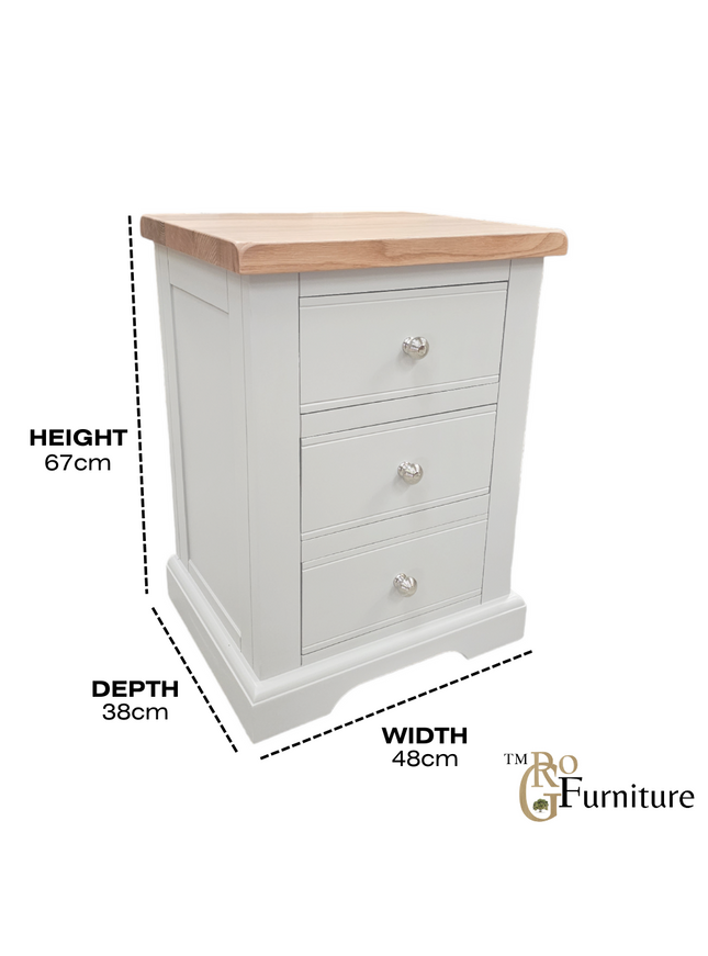 Cashmere Grey 3 Drawer Large Bedside Table