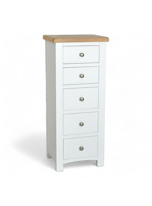 Snow White Chest of Drawer Slim Tallboy, 5 Drawer Tall Chest, Fully assembled