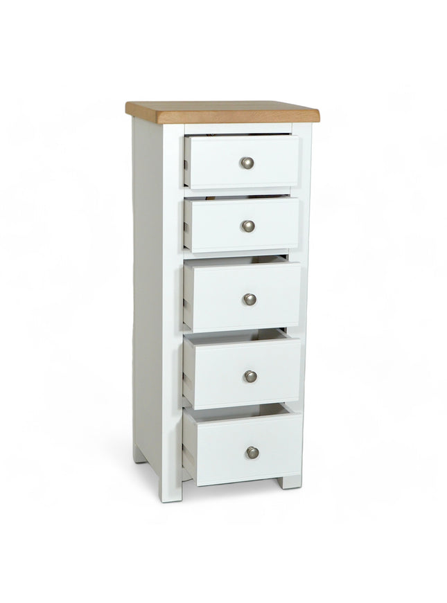 Snow White Chest of Drawer Slim Tallboy, 5 Drawer Tall Chest, Fully assembled