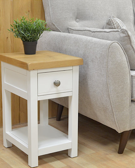 GROFurniture Solid Wood Snow White 1 Drawer Side Table