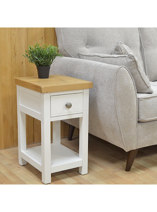 GROFurniture Solid Wood Snow White 1 Drawer Side Table