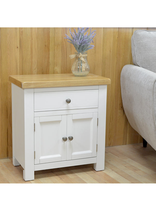 GROFurniture Small Cabinet with Drawer, Painted Storage Cabinet with Oak Top